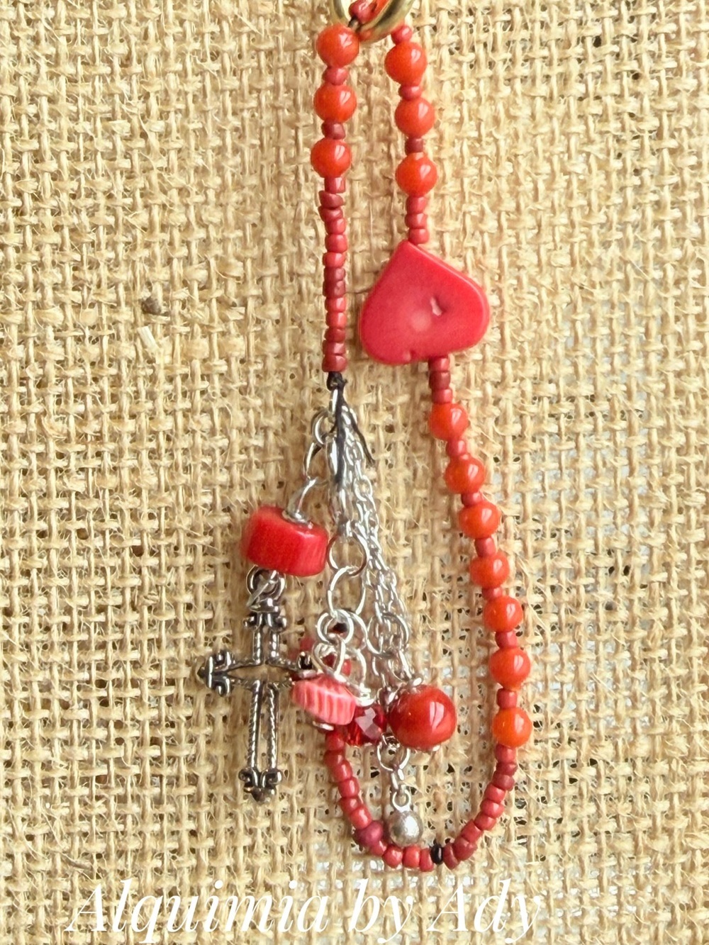 Vintage coral 🪸 Beaded Bracelet with Charms